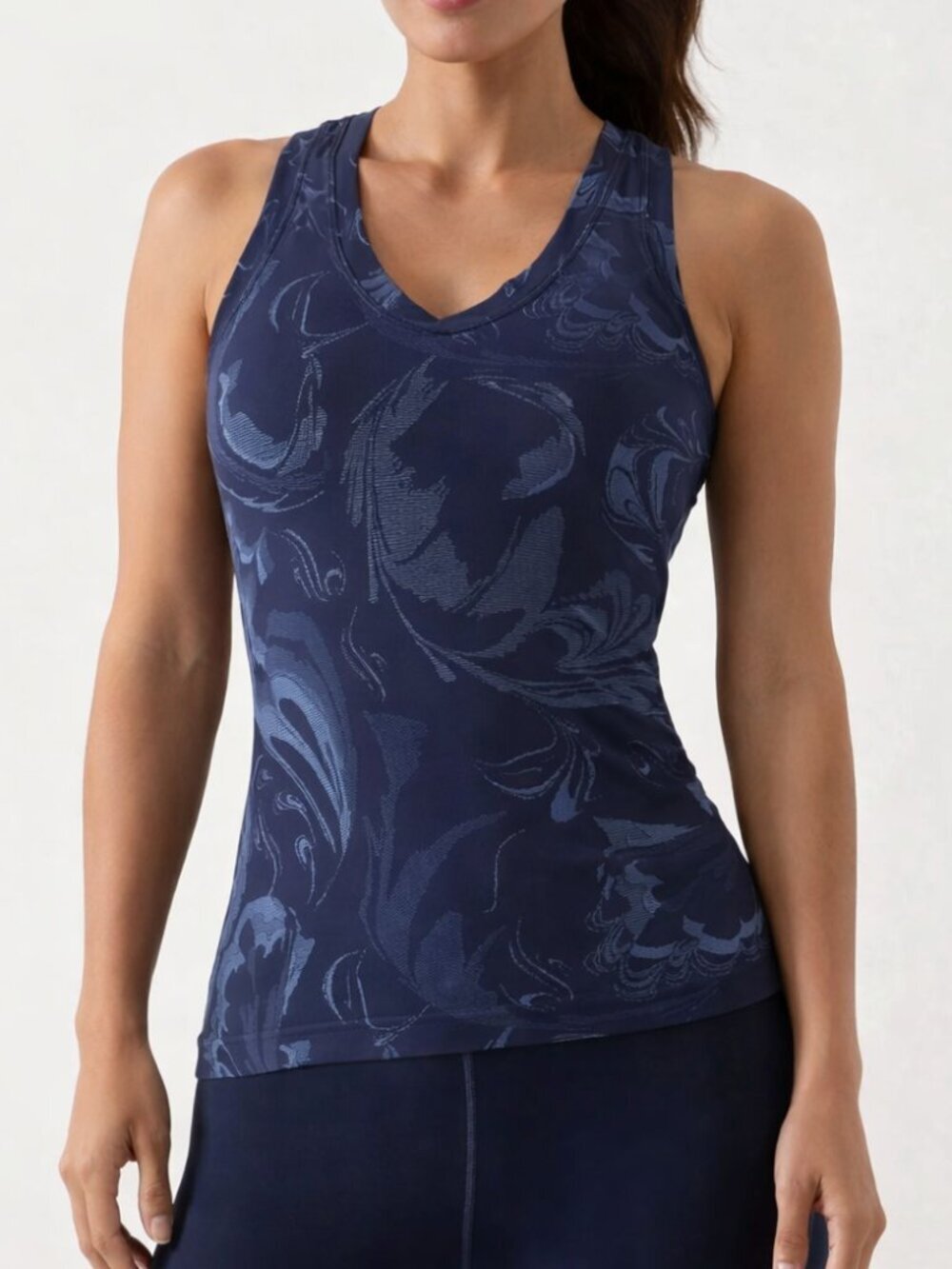 Athleta Momentum Seamless Tank Blue Floral Racerback Athletic Top S